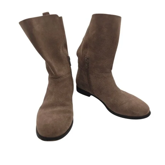 Lands' End Womens 6.5 Taupe Suede Leather Ankle Boots Side Zip Up Minimalist Y2K - Picture 10 of 12